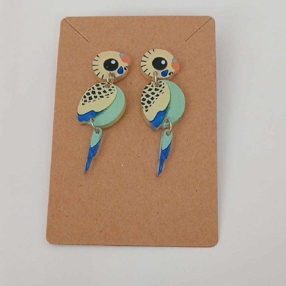 Fashion Jewelry Parrot Earrings in Green and Blue